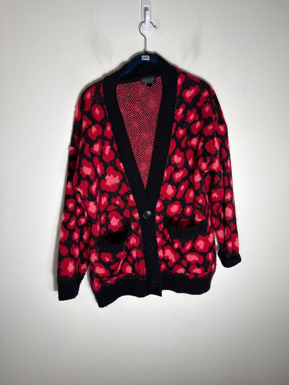 Top Shop Black and Red/Pink Cardigan Sweater Sz 8